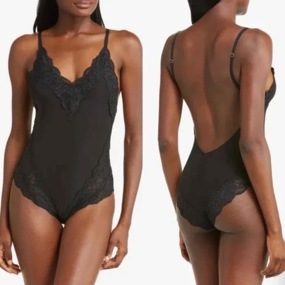 Free People x We Are HAH Back Off Bodysuit Black Lace Ruched Womens Small NWT